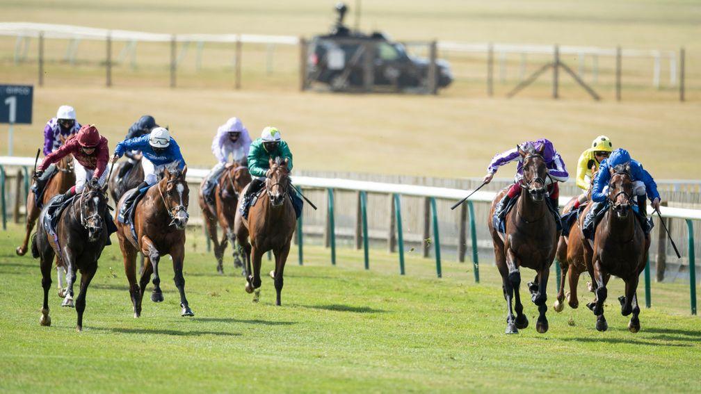 Military March (second left, blue with white cap) finishes fourth behind Kameko (left) in the 2,000 Guineas