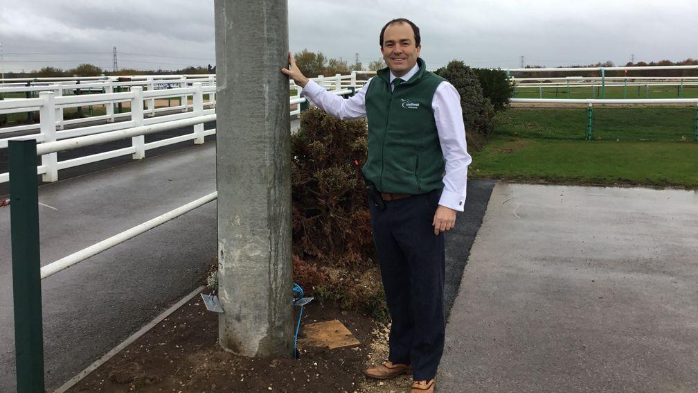Southwell executive director Mark Clayton poses by one of the 58 pylon bases