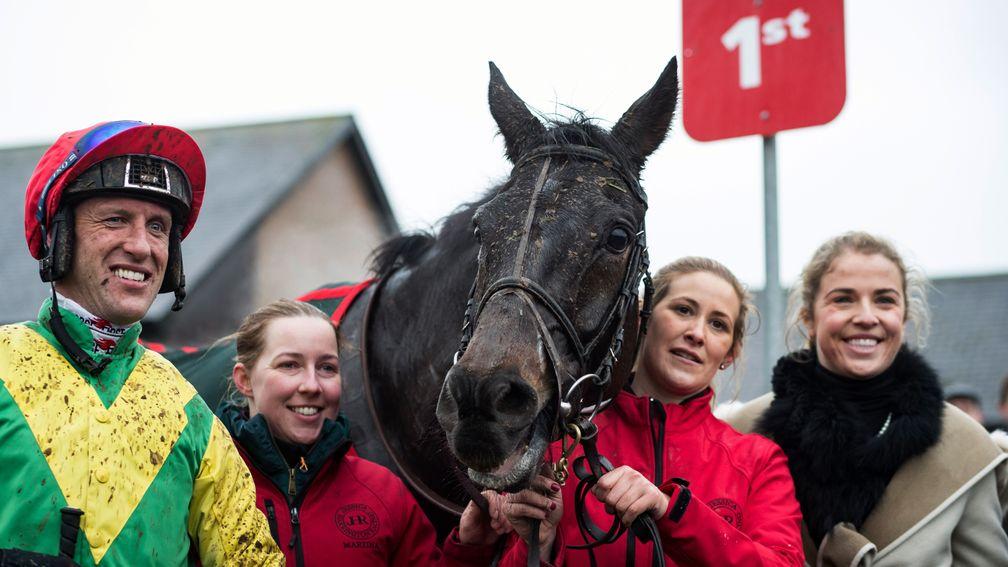 All smiles: the Sizing John team after the Jessica Harrington star made a triumphant comeback in the John Durkan Memorial Chase