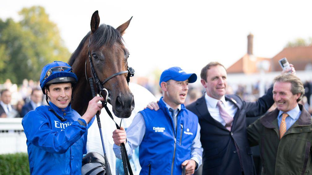 Native Trail and the Godolphin team after the Dewhurst Stakes Newmarket 9.10.21 Pic: Edward Whitaker