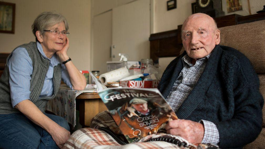 109-year-old Ralph Hoare with his daughter Kate Hughes at home in Gloucester