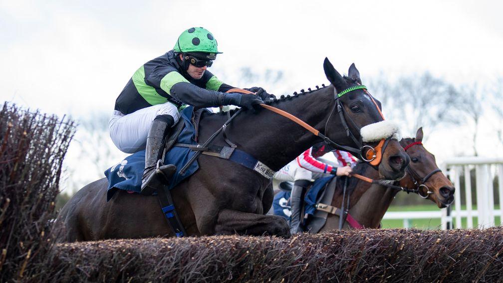 First Flow is about to brush through the last on his way to victory in the Peterborough Chase at Huntingdon