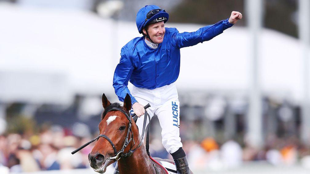 Punching the air: Pat Cosgrave won the Caulfield Cup on Best Solution last year