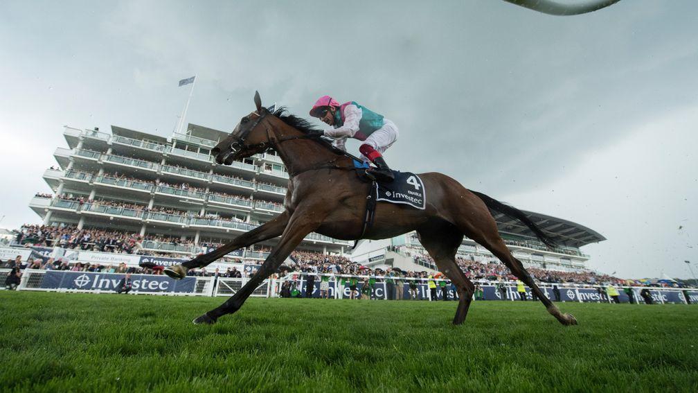 Enable and Frankie Dettori come home under dark skies at Epsom as they land the Oaks in June 2017