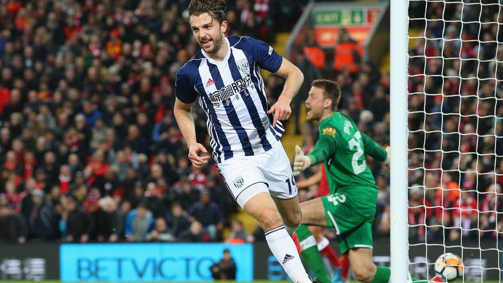 Jay Rodriguez wheels away after scoring in West Brom's 3-2 cup win at Anfield