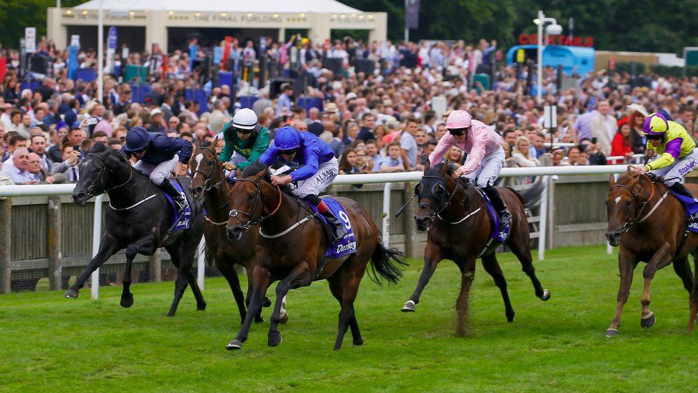 Harry Angel - Adam Kirby wins from Limato - Harry Bentley and Caravaggio - Ryan Moore The Darley July Cup   Newmarket 15/7/2017©cranhamphoto.com