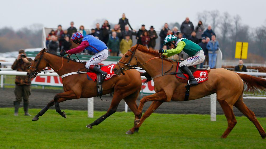 Topofthegame (second) ran a great race behind La Bague Au Roi (front) at Kempton on Boxing Day