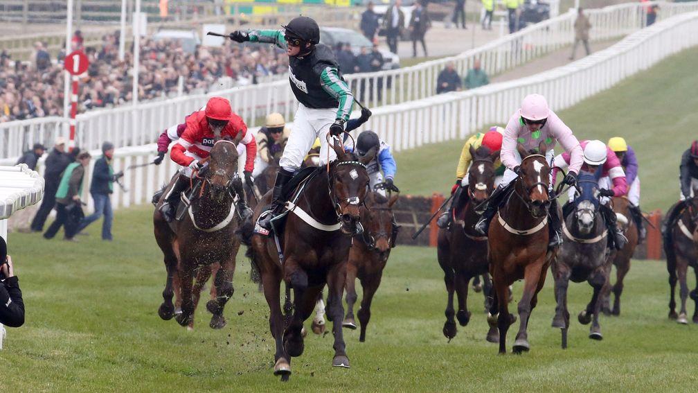 Altior comes clear of his rivals in the Supreme Novices' Hurdle in 2016