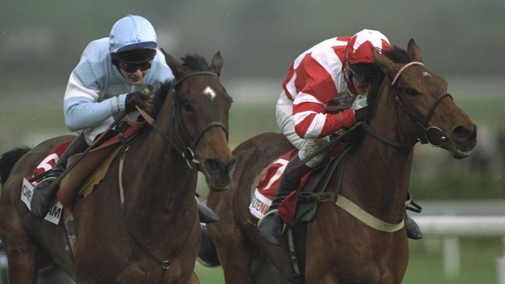 Fierce rivals: Martha's Son (left) and Viking Flagship eyeball to eyeball in the 1997 Queen Mother Champion Chase