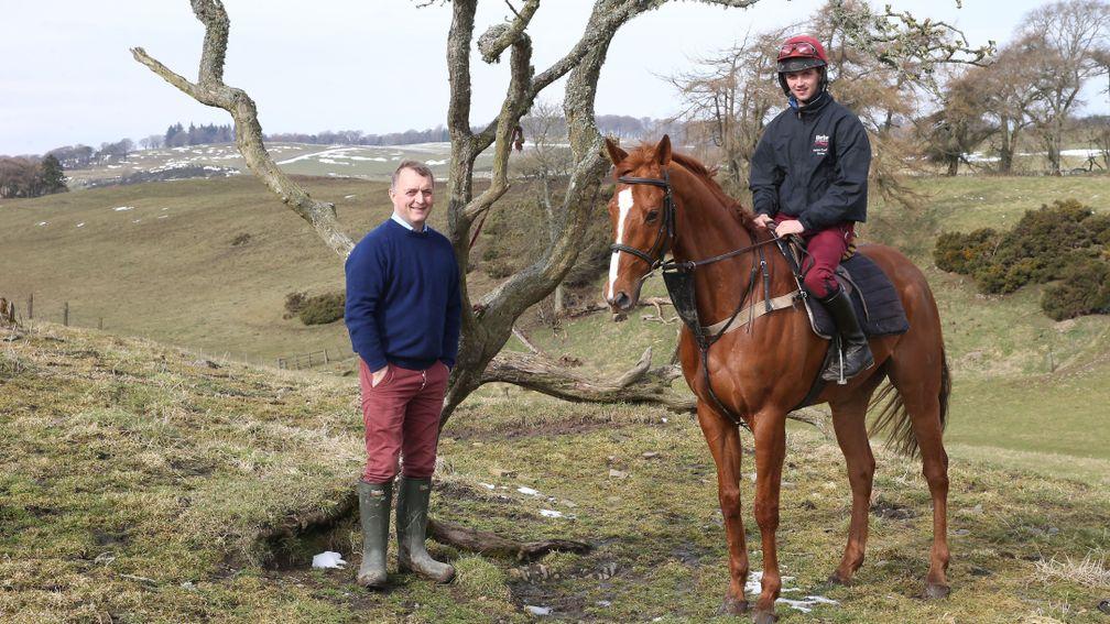 Jockey Sam Coltherd and his father Stuart at their farm in Selkirk