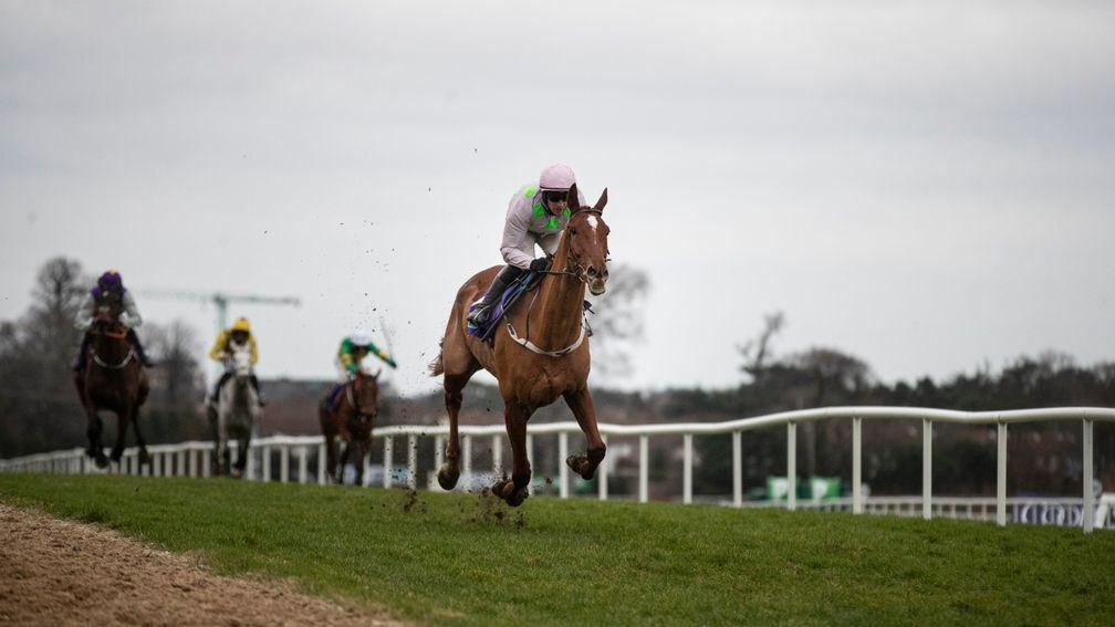 Monkfish is at a different level to his rivals as he passes the post clear in the Flogas Novice Chase