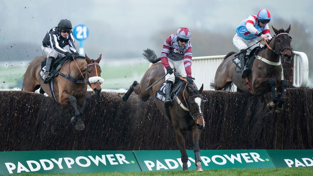 Imperial Aura (left) duels with winner Simply The Betts (right) and On The Slopes on Saturday