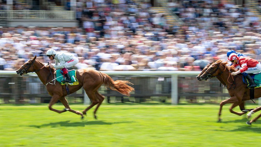 Raffle Prize cruises clear of Daahyeh and Final Song in the Duchess Of Cambridge Stakes at Newmarket on Friday