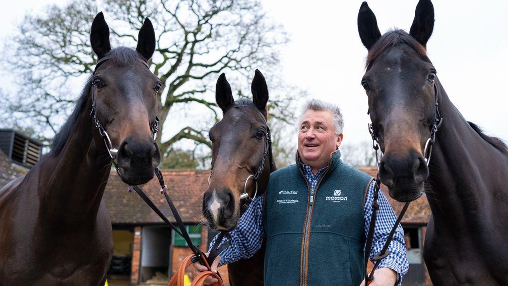 Nicholls in amongst his King George VI Chase team, from left: Clan Des Obeaux, Frodon and Saint Calvados