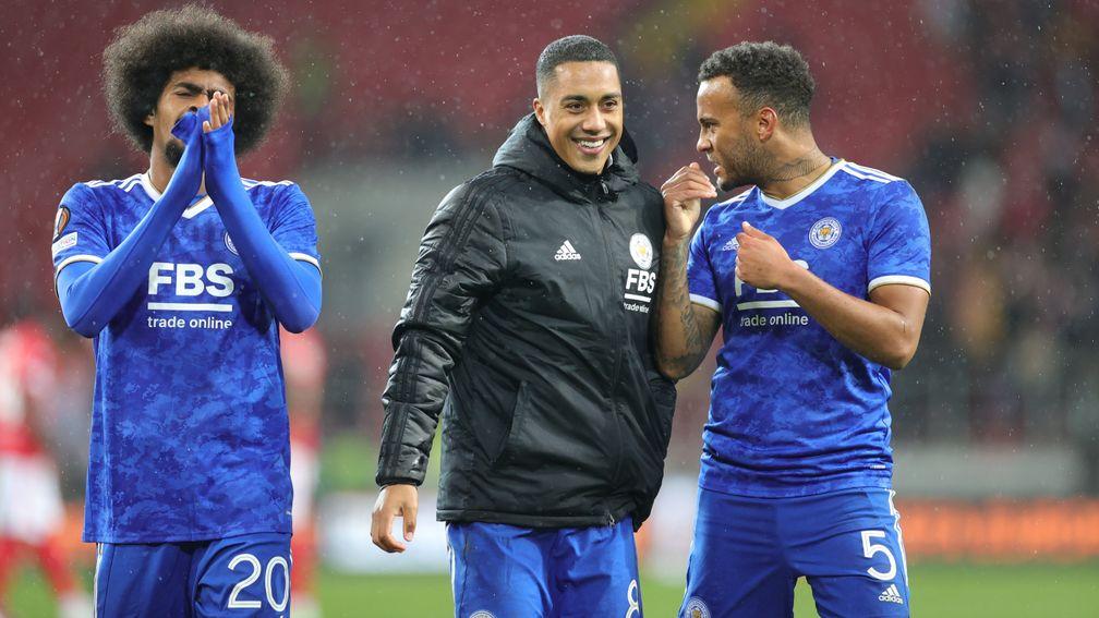 Leicester City celebrate their comeback win in Moscow