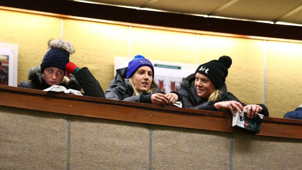 Violet Hesketh (centre) and Mimi Wadham (right) at Goffs, where they pinhooked their Acclamation colt