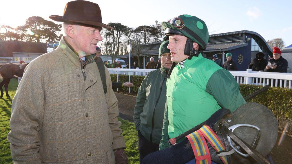 Willie Mullins and Paul Townend after Impaire Et Passe won on his hurdling debut at Naas in December