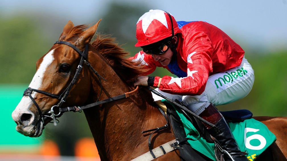 ESHER, ENGLAND - APRIL 26:  Jamie Moore riding Sire De Grugy clears the last to win The bet365 Celebration Steeple Chase at Sandown racecourse on April 26, 2014 in Esher, England. (Photo by Alan Crowhurst/Getty Images)