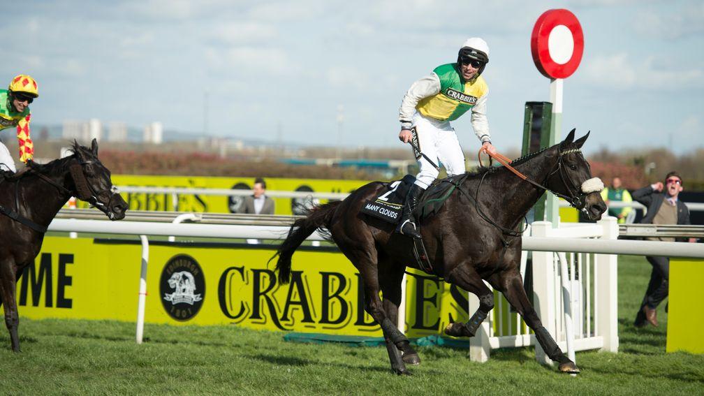 Finest hour: Leighton Aspell wins his second Grand National aboard Many Clouds