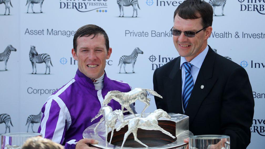 Padraig Beggy with O'Biren after landing last year's Derby on Wings Of Eagles
