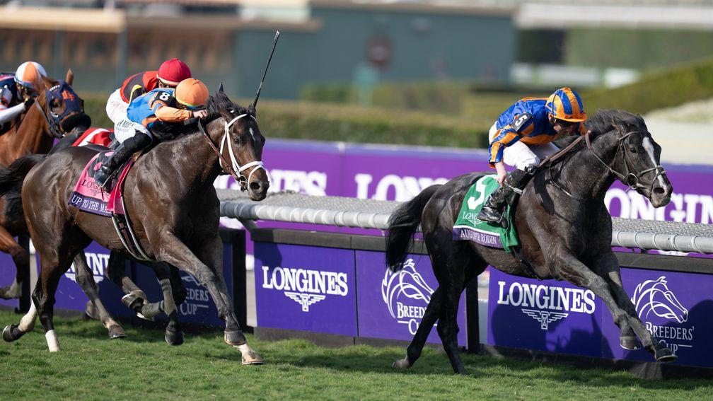 Auguste Rodin pulls clear of Up To The Mark in the Breeders' Cup Turf