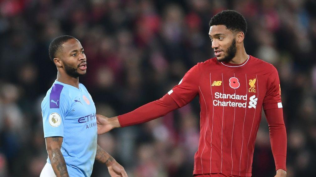 Raheem Sterling and Joe Gomez (right) clashed during Liverpool's win over Manchester City on Sunday