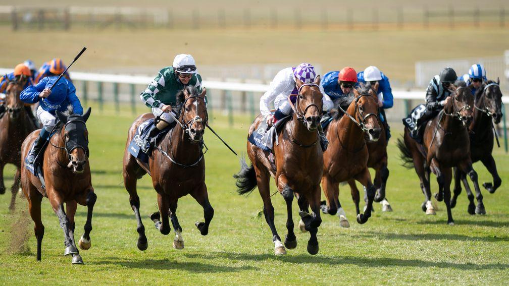 Poetic Flare (centre): does not feature among the confirmations for Saturday's QEII Stakes