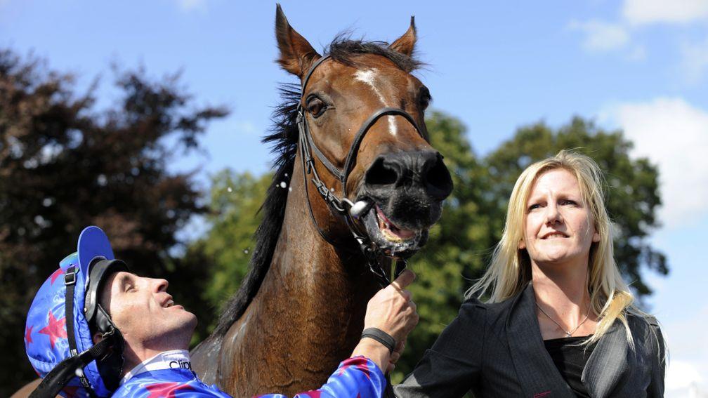 Borderlescott with Rebecca Bastiman and jockey Neil Callan after his second Nunthorpe win in 2009