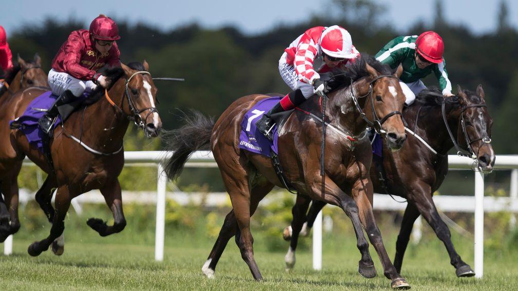 Zihba (centre) and Chris Hayes land the Amethyst Stakes at Leopardstown