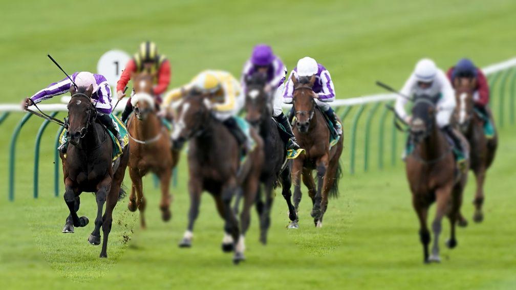 The Fillies' Mile, in which the highlighted Ballydoyle runners (white caps) carried each other's numbers and intended riders