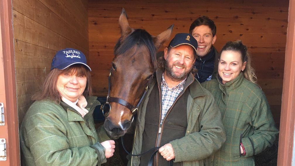 Chrissycross and her elated former owners (l-r) Kim and John Harrod, Tom Pennington and Ellie Harrod