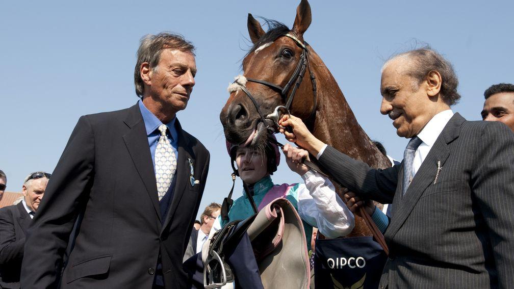 The late Prince Khalid Abdullah and Sir Henry Cecil with Frankel after the 2,000 Guineas