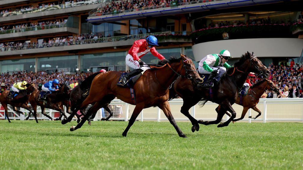 Sacred (near) is caught in the final strides by Khaadem at Royal Ascot