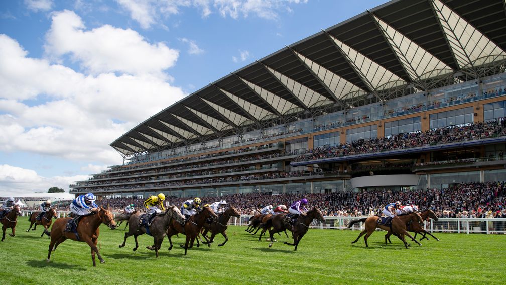 Signora Cabello (white, orange stars) beats Gossamer Wings in the Queen Mary Stakes