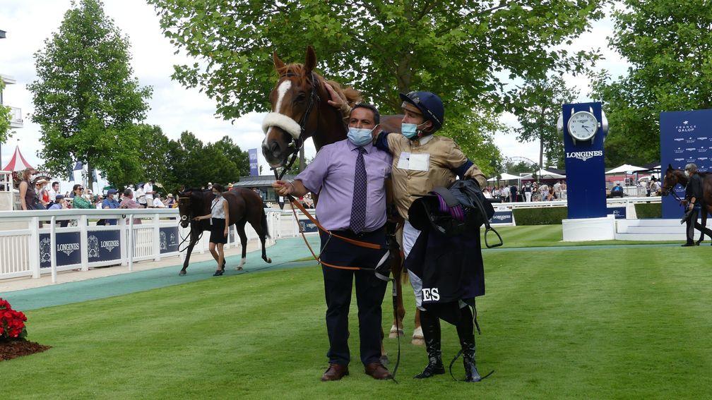 Atomic Force in the winner's enclosure at Chantilly after landing Group 3 honours last month