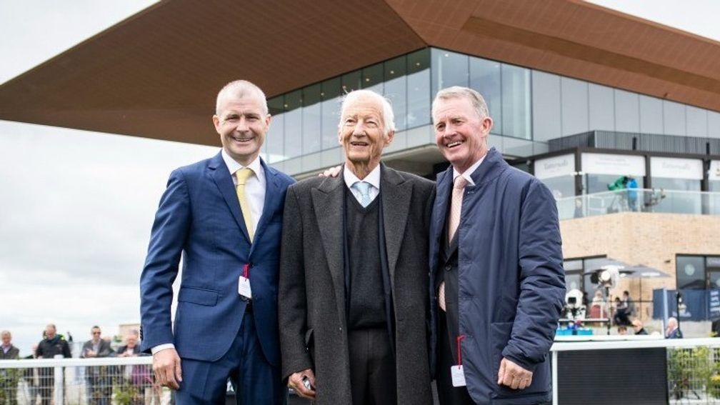 Pat Smullen (left), Lester Piggott and Mick Kinane at the Curragh on Irish 2,000 Guineas day in 2019
