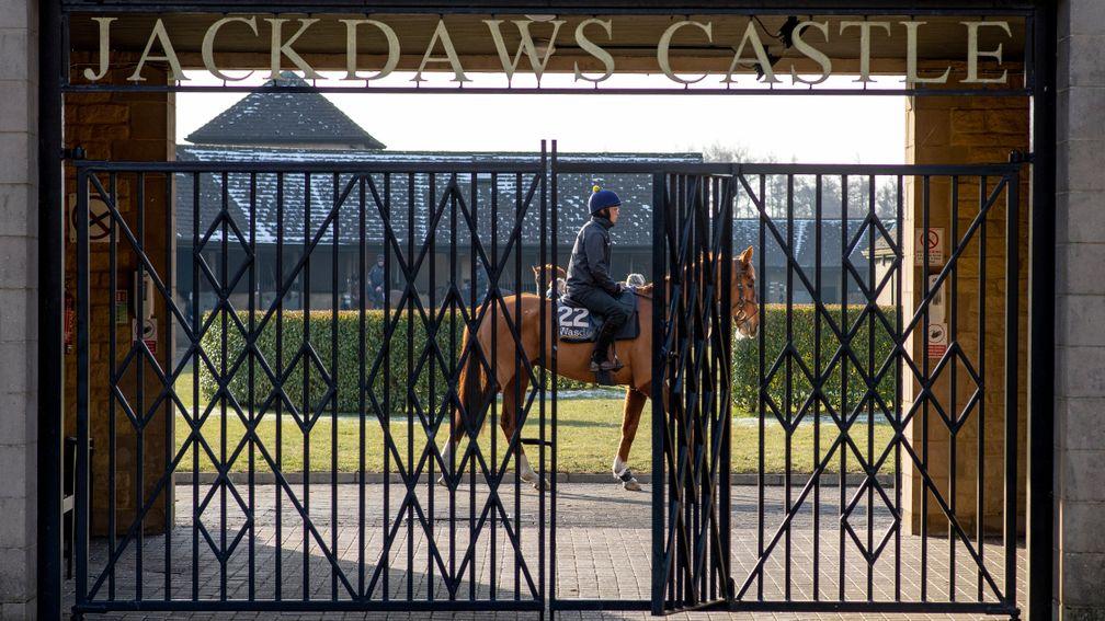 Second lot warms up behind the gates at Jackdaws Castle, near Temple Guiting in Gloucestershire