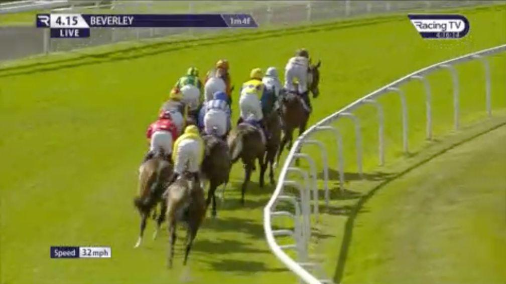 Calculus (red) is initially stationed at the rear of the field by jockey Kieran Schofield