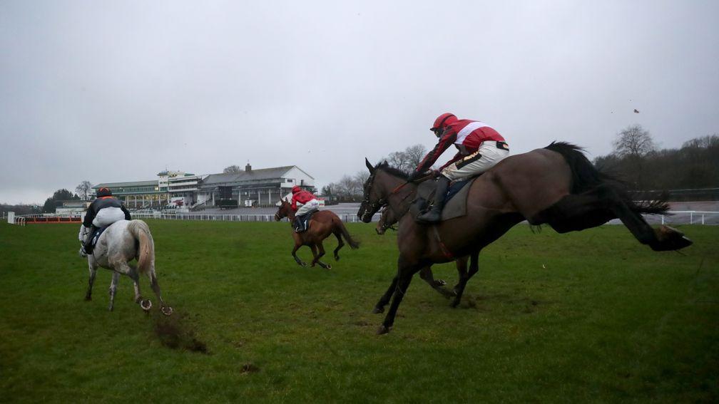 Kapga De Lily (red, leading) won her fourth race of the campaign at Chepstow