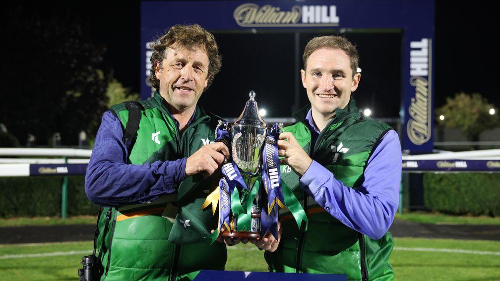 Ado McGuinness (left) and Kevin Blake celebrate Ireland's Racing League win
