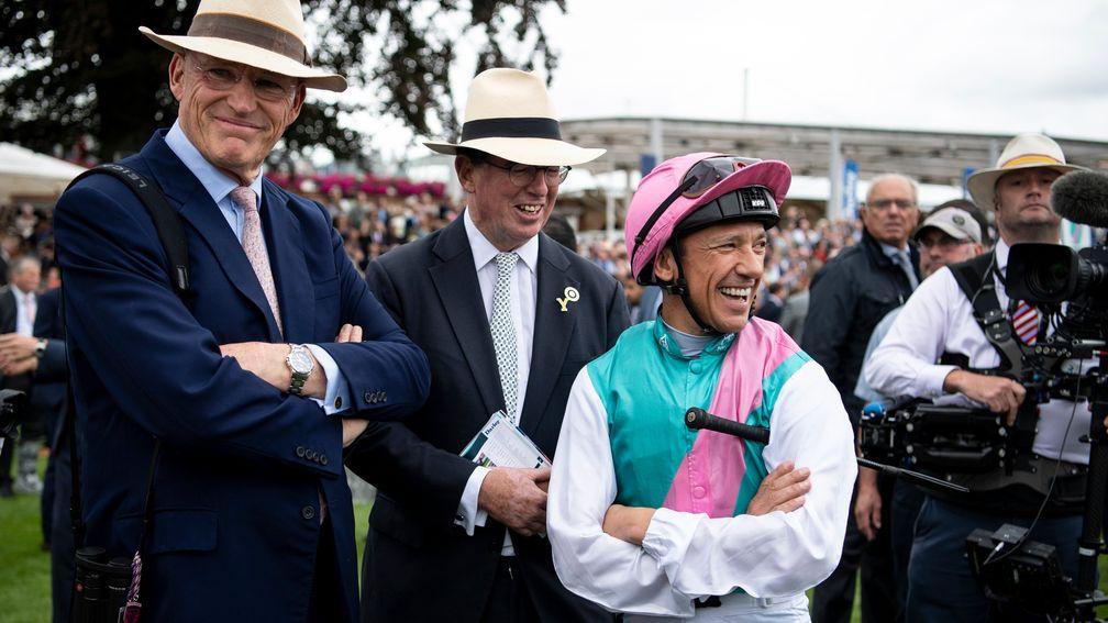 Team Enable: Gosden (left), Dettori (right) and Lord Grimthorpe, racing manager to owner Khalid Abdullah