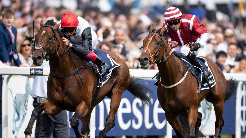 Saloeun (right) is narrowly denied by Cracksman in an epic finish to the Coronation Cup