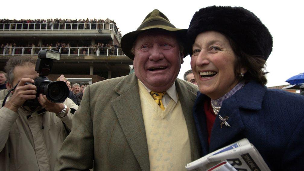 Henrietta Knight and Terry Biddlecombe after Best Mate with Jim Culloty win the Gold Cup for a third time at Cheltenham 18th March 2004 Mirrorpix