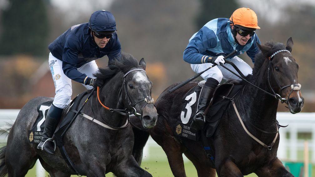 Owen, riding Calder Prince (left), finishes second to Golden Wedding (Tom Chatfield-Roberts) at Ascot
