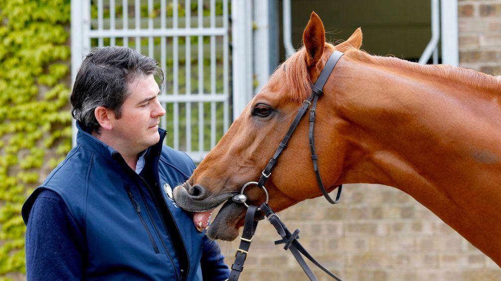 Trainer Hugo Palmer at home with Galileo Gold