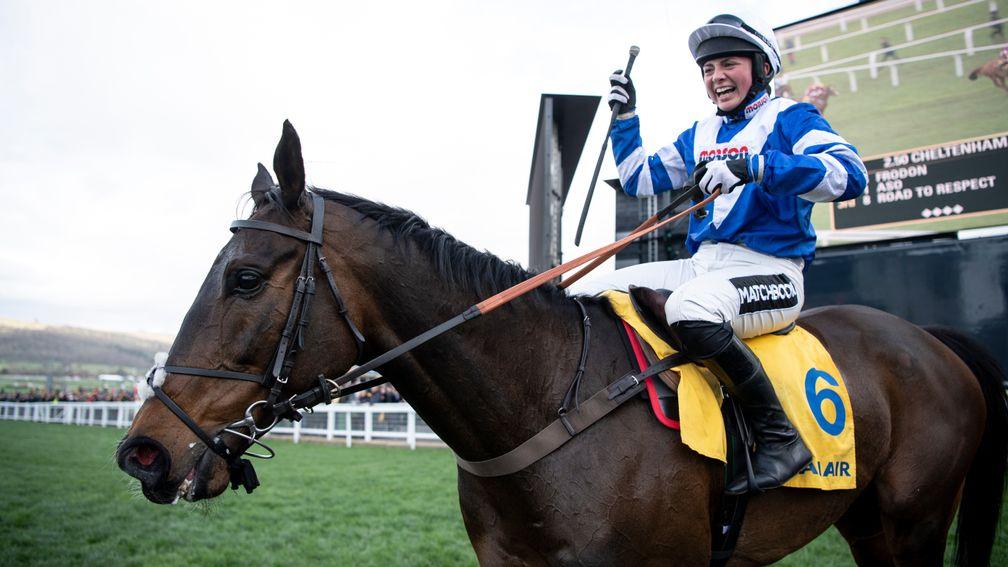 Number one: Bryony Frost salutes Frodon after completing the first part of the Golden Hour
