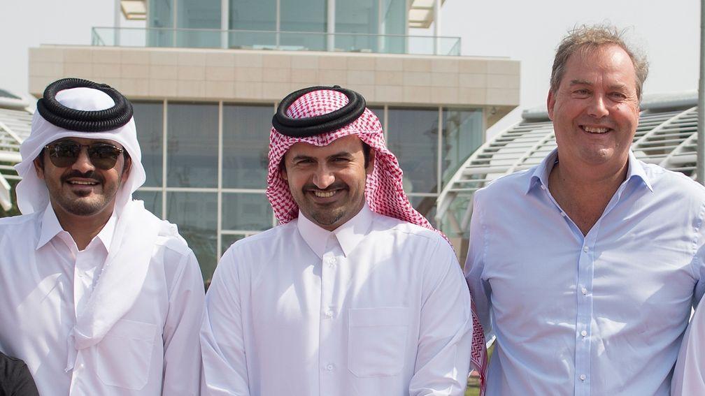 From left: Frankie Dettori, Sheikh Joaan Al Thani, Khalifa al Attiya, Harry Herbert and Nasser Al Kaabi at the Al Shaqab farm in Doha, Qatar 24.2.17Pic: Edward Whitaker