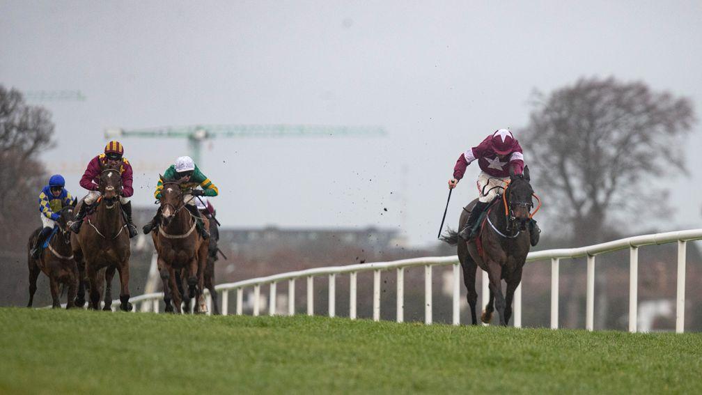 Conflated (Davy Russell) wins the Grade 1 Irish Gold Cup.Leopardstown.Photo: Patrick McCann/Racing Post05.02.2022