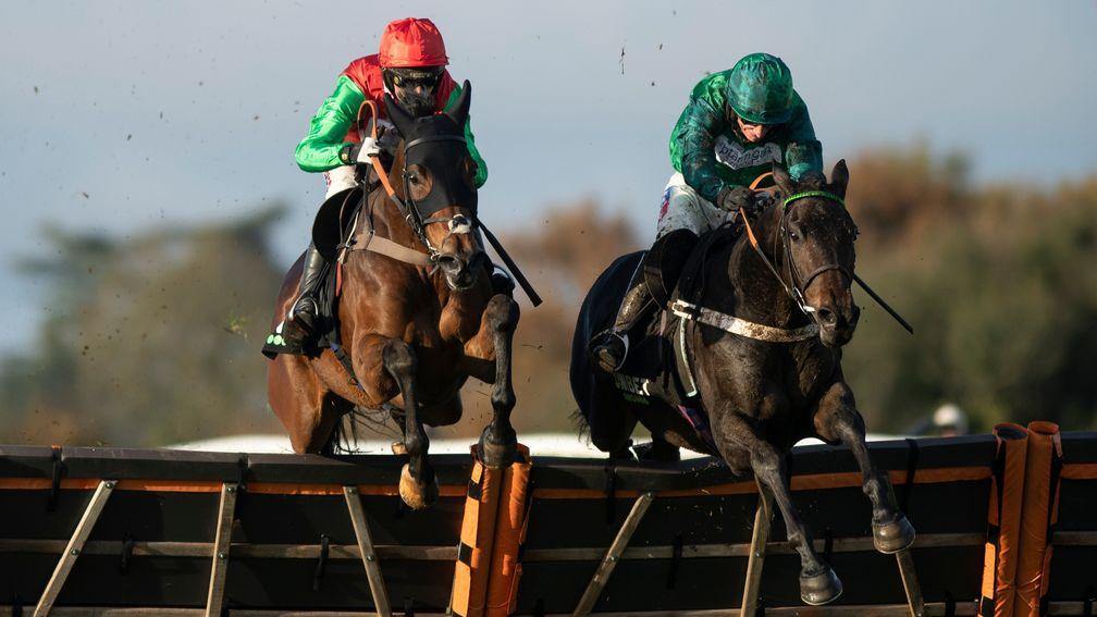 Fusil Raffles (right): gets the better of Grand Sancy in the Elite Hurdle
