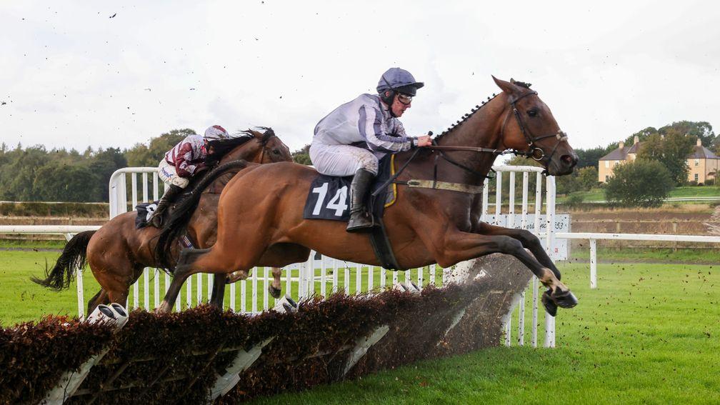 Aidan Macdonald clears a hurdle on Mac Suibhne on on his first ride back after recovering from a stroke